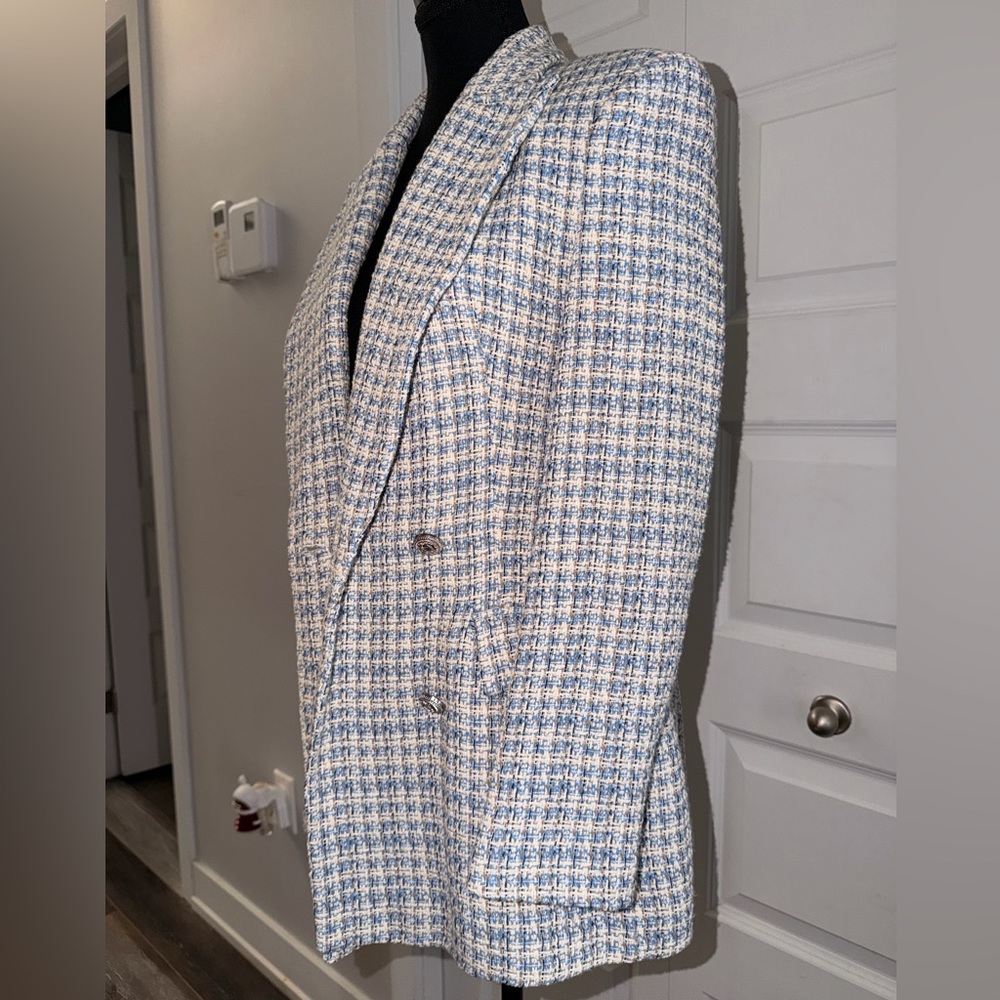 ZARA Blue & Cream Tweed Blazer - Picture 2 of 7